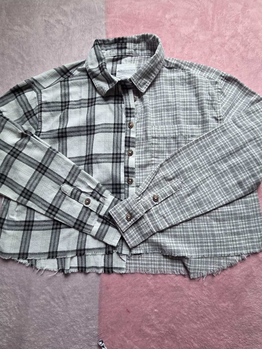 Aeropostale Black & White Plaid/Crosshatch Button-Down Shirt